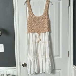 Anthropologie Beckett Crochet Eyelet Dress - Beige/White - Small